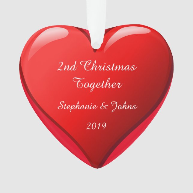 Second Christmas Together Cute Heart 2019 Red Ornament (Front)