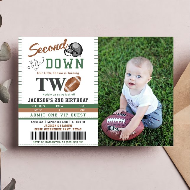 Second Down Football 2nd Birthday Photo Invitation (Creator Uploaded)