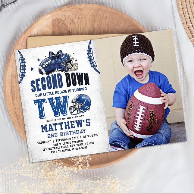 Second Down Football 2nd Birthday Photo Invitation (Creator Uploaded)