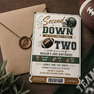 Second Down Football 2nd Birthday Ticket  Invitation