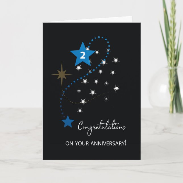 Second Employee Anniversary Congratulations Stars Card (Front)