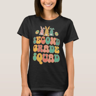 Second Grad Squad Teacher  Retro Groovy Easter Bun T-Shirt