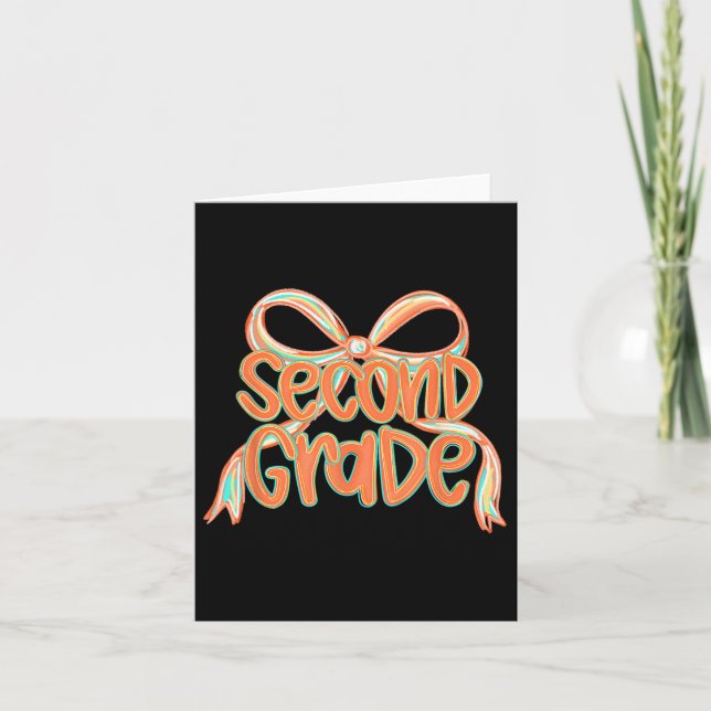 Second Grade Bow Orange Brushstroke Funny Back To  Card (Front)