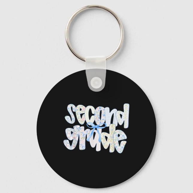 Second Grade Coquette Bow Back To School First Day Key Ring (Front)