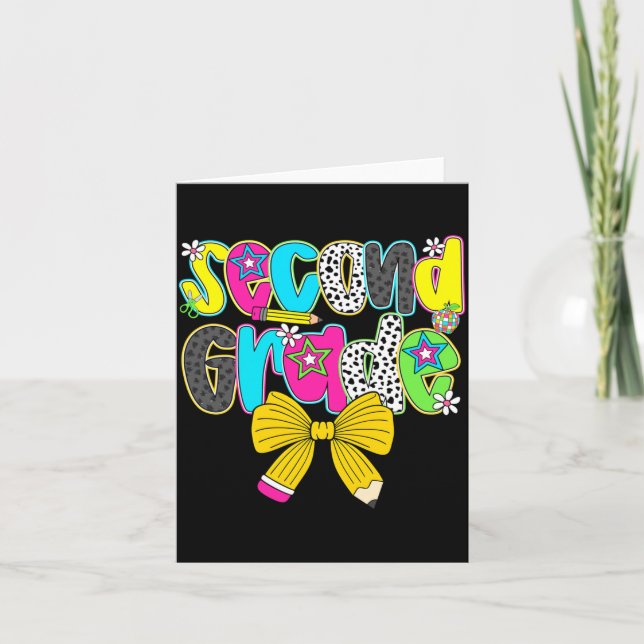 Second Grade Coquette Bow First Day Of School Back Card (Front)