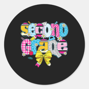 Second Grade Coquette Pencil Bow Back To School Te Classic Round Sticker