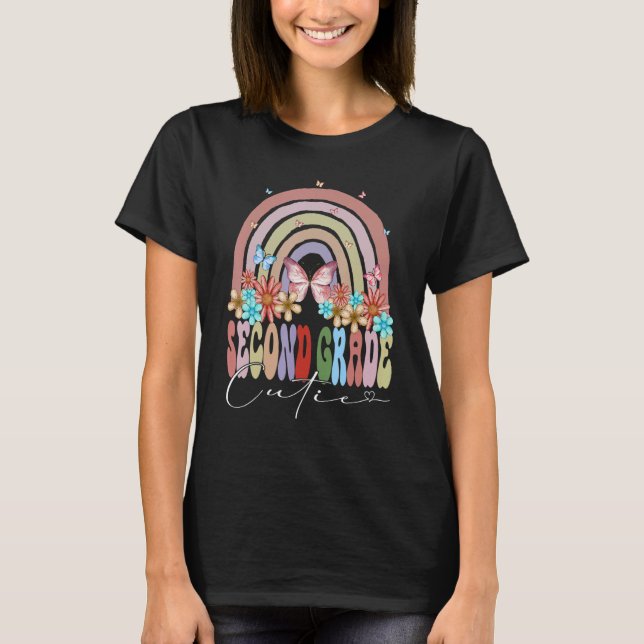 Second Grade Cutie Back To School Rainbow Groovy F T-Shirt (Front)