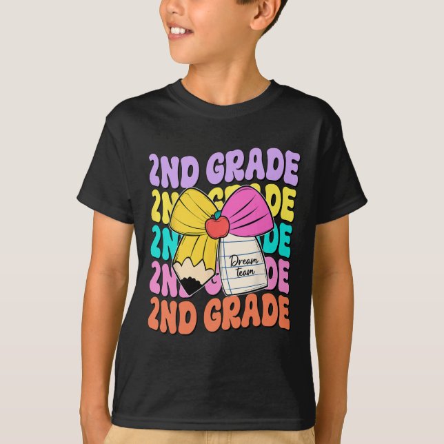 Second Grade Dream Team Pencil Bow Back To School  T-Shirt (Front)