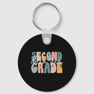 Second Grade Dream Team Retro Groovy Teacher Boys Key Ring