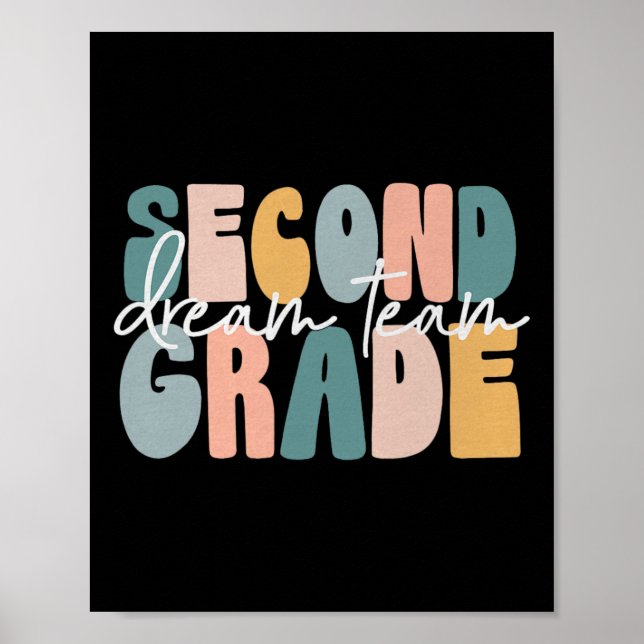 Second Grade Dream Team Retro Groovy Teacher Boys  Poster (Front)