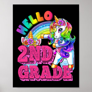 Second Grade Flossing Unicorn Kids Hello 2nd Grade Poster