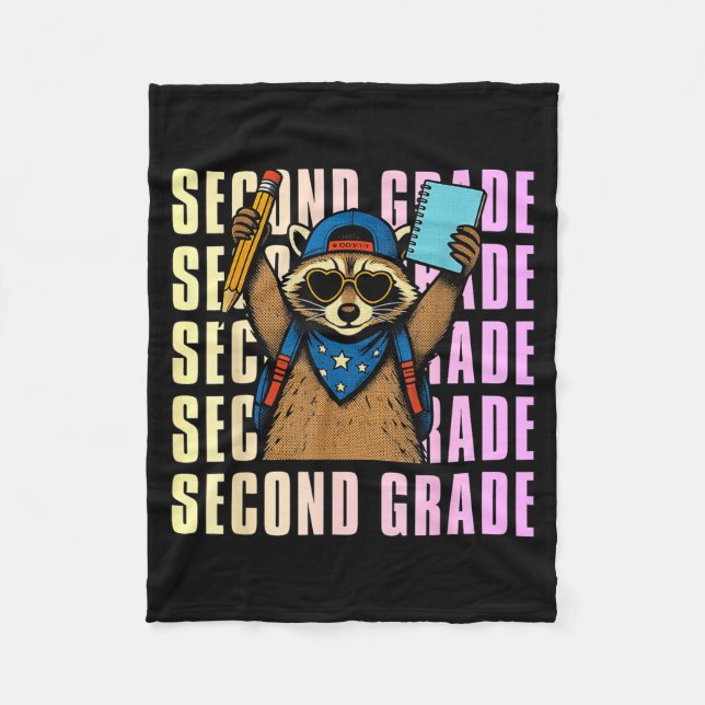 Second Grade Funny Racoon Back To School 2nd Fleece Blanket (Front)