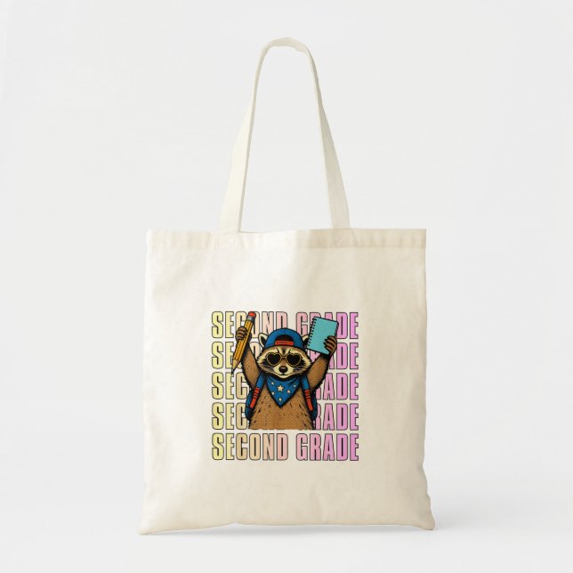 Second Grade Funny Racoon Back To School 2nd Tote Bag (Front)