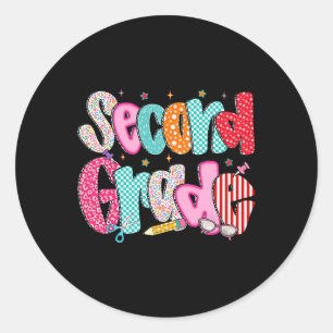 Second Grade Girls Back To School Preppy Pencil 2n Classic Round Sticker