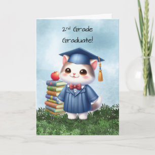 Second Grade Graduation Girl Cat Congratulations Card