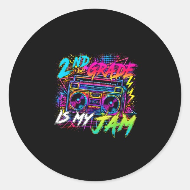 Second grade is jam retro back to school teacher classic round sticker (Front)