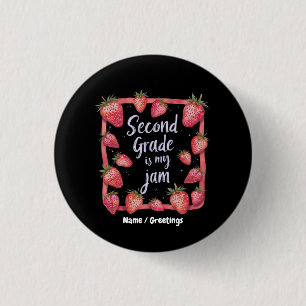 Second Grade is My Jam Strawberry Funny Teacher 3 Cm Round Badge