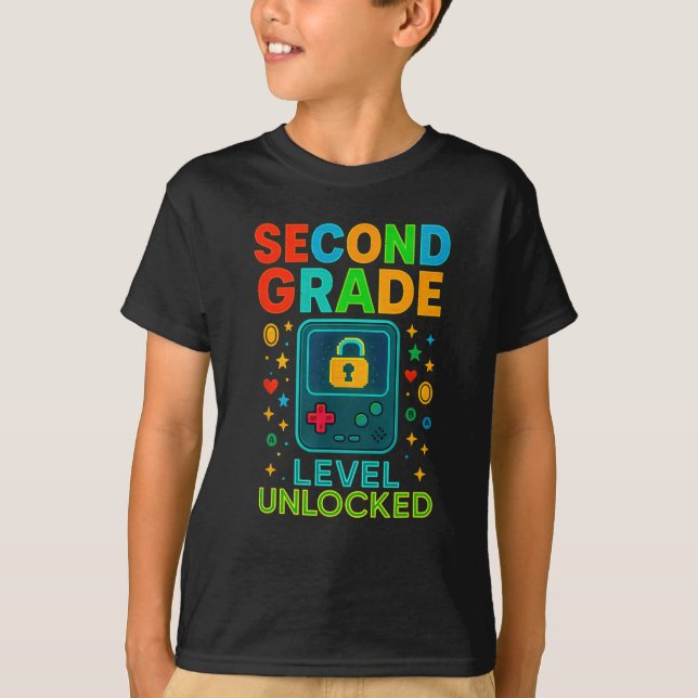 Second Grade Level Unlocked Gamer Ck To School Con T-Shirt (Front)