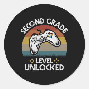 Second Grade Level Unlocked Video Game Byck To Sch Classic Round Sticker