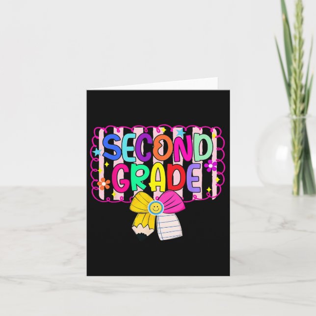 Second Grade Pencil Bow First Days Back To School  Card (Front)