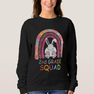 Second Grade Rainbow Bunny Boy Girl Teacher Squad Sweatshirt