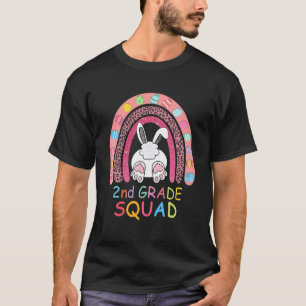 Second Grade Rainbow Bunny Boy Girl Teacher Squad T-Shirt