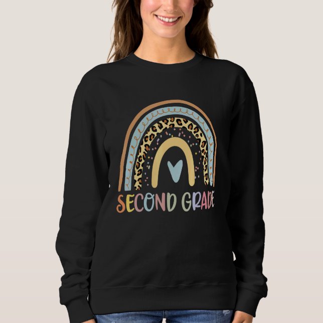 Second Grade Rainbow Leopard Girls Teacher Team 2n Sweatshirt (Front)