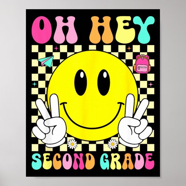 Second grade retro smile back to school first day  poster (Front)