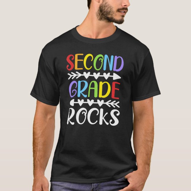 Second Grade Rocks Teacher Student Happy First Day T-Shirt (Front)