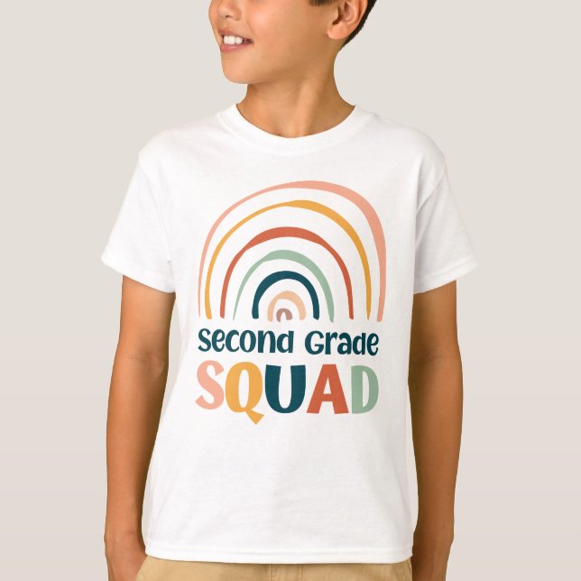 Second Grade Squad colourful retro boho rainbow  T-Shirt (Front)