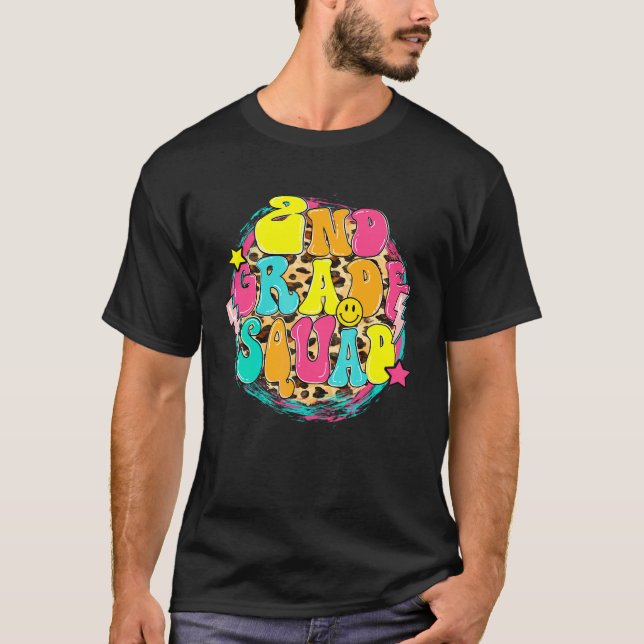 Second Grade Squad Retro Leopard 2nd Grade Teacher T-Shirt (Front)