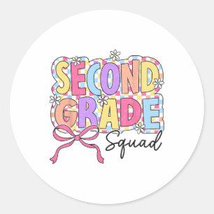 Second Grade Squad Teacher Girl Coquette Bow Back Classic Round Sticker