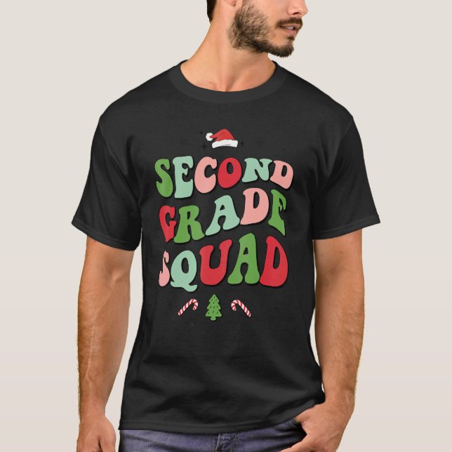 Second Grade Squad Xmas Groovy Family Christmas Pa T-Shirt (Front)