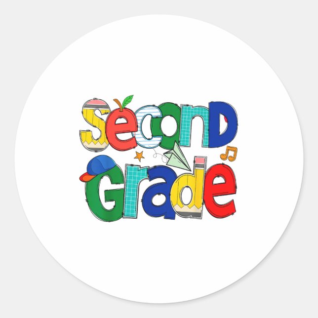 Second Grade Student School Clroom Learning Educat Classic Round Sticker (Front)