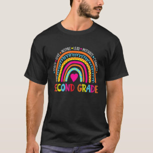 Second Grade Teach Love Inspire Boho Rainbow Teach T-Shirt