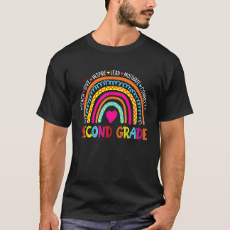 Second Grade Teach Love Inspire Boho Rainbow Teach T-Shirt