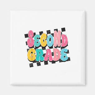 Second Grade Teacher Back To School Chequered Prin Magnet