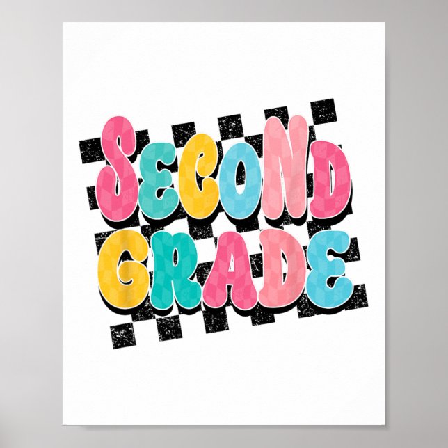 Second Grade Teacher Back To School Chequered Prin Poster (Front)