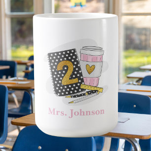 Second Grade Teacher Black Preppy Notebook Coffee Coffee Mug