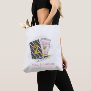 Second Grade Teacher Black Preppy Notebook Coffee Tote Bag