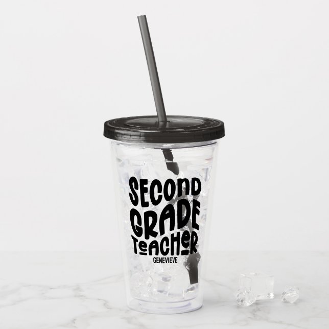 Second Grade Teacher Black Typography Design Acrylic Tumbler (Front Ice)