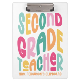Second Grade Teacher Colorful Typography Design Clipboard