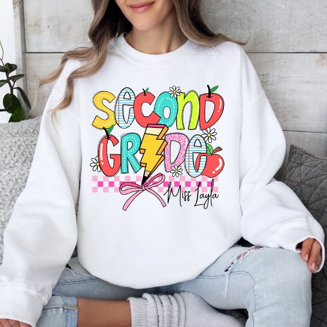 Second Grade Teacher Colourful School Cute Sweatshirt (Creator Uploaded)