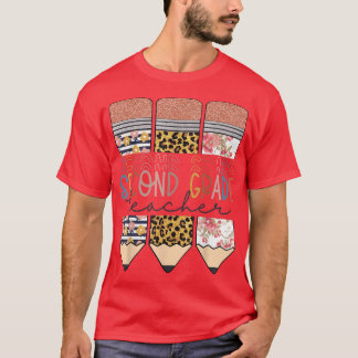 Second Grade Teacher Funny Leopard Pencil Back To  T-Shirt