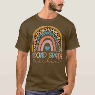 Second Grade Teacher Funny Leopard Rainbow Back To T-Shirt