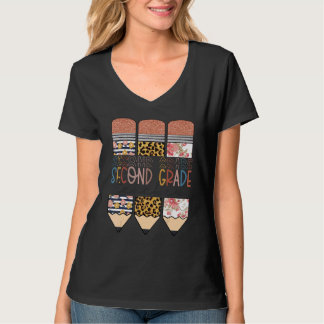 Second Grade Teacher  Leopard Pencil Back To Schoo T-Shirt