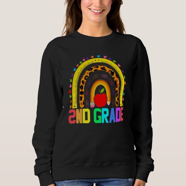 Second Grade Teacher Leopard Rainbow 2nd Grade Tea Sweatshirt (Front)
