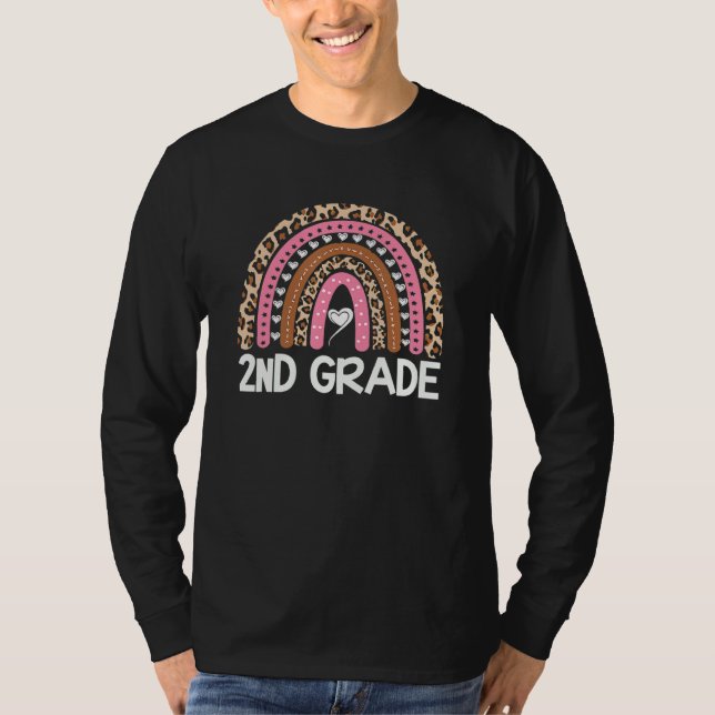 Second Grade Teacher Leopard Rainbow 2nd Grade Tea T-Shirt (Front)