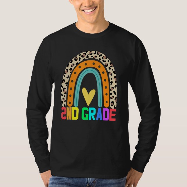 Second Grade Teacher Leopard Rainbow 2nd Grade Tea T-Shirt (Front)