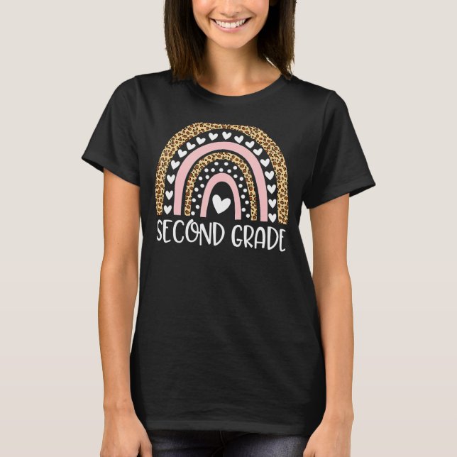 Second Grade Teacher Leopard Rainbow 2nd Grade Tea T-Shirt (Front)